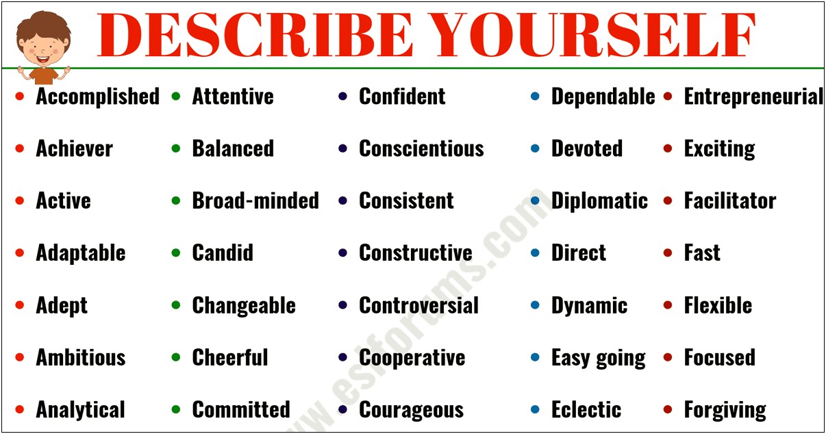 Good Adjectives To Describe Self Resume