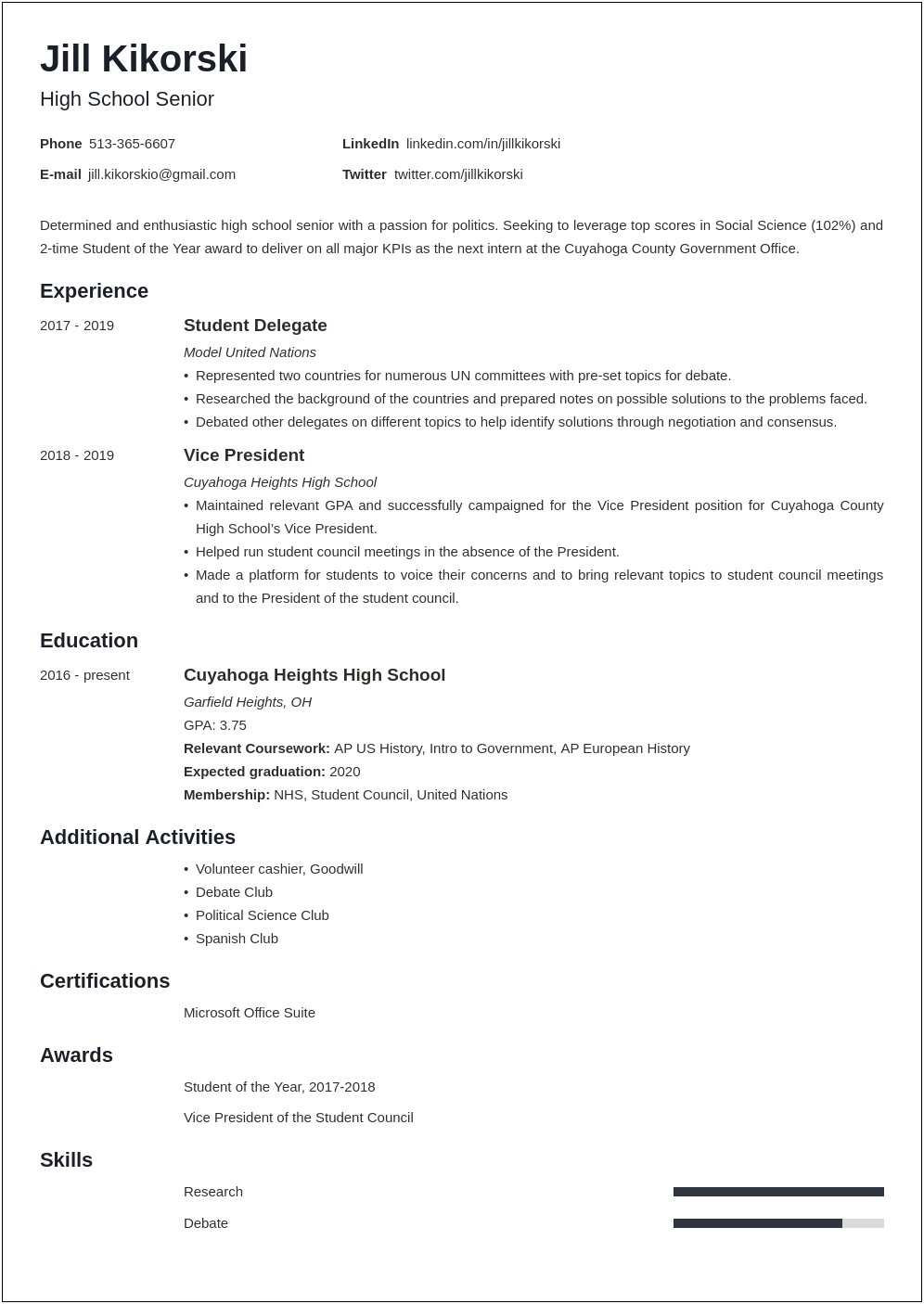 Good And Bad High School Resume Examples