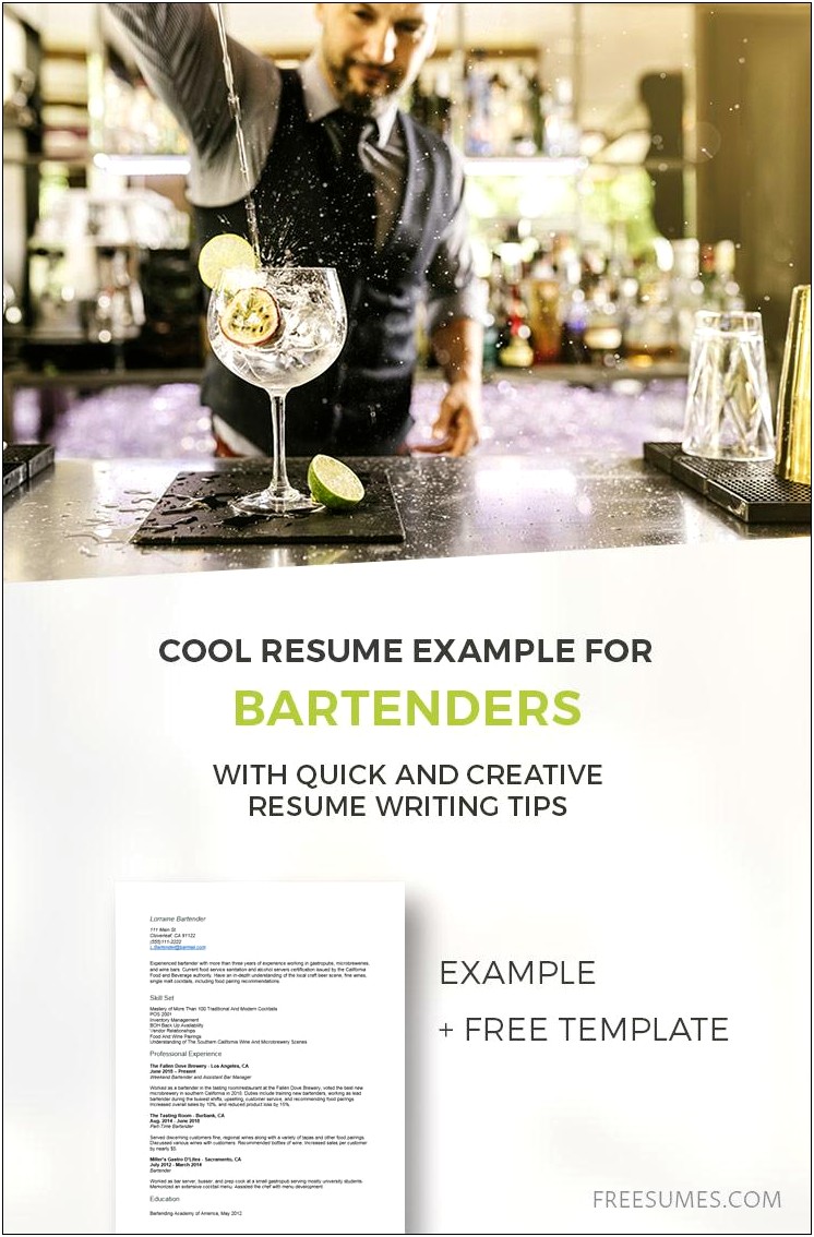 Good Bartenders And Servers Resume Examples