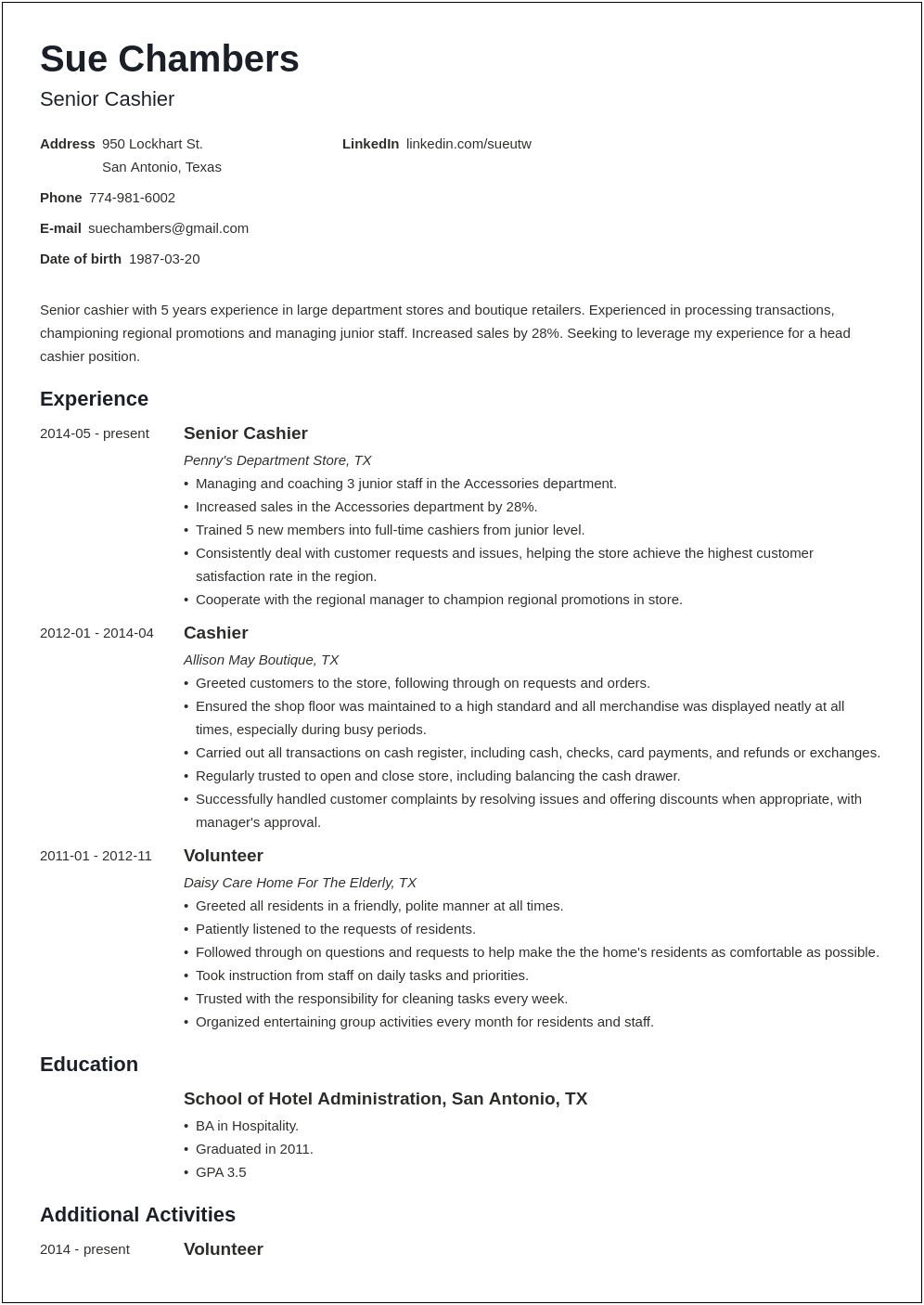 Good Communication On A Resume For A Cashier