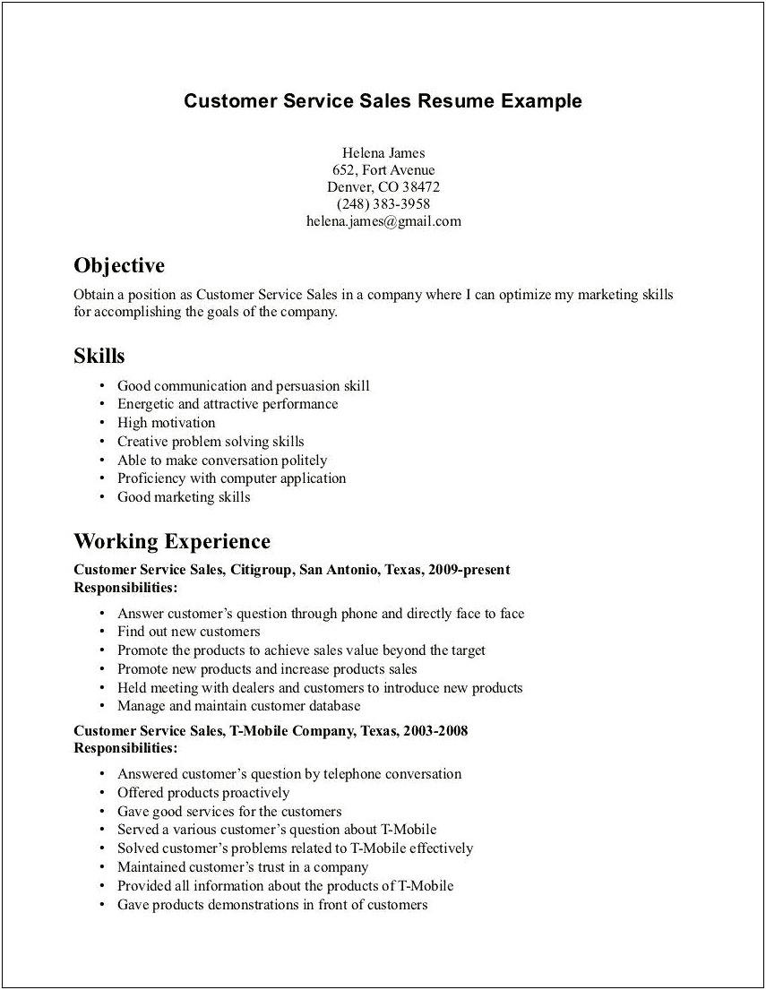 Good Customer Service Objective For A Resume