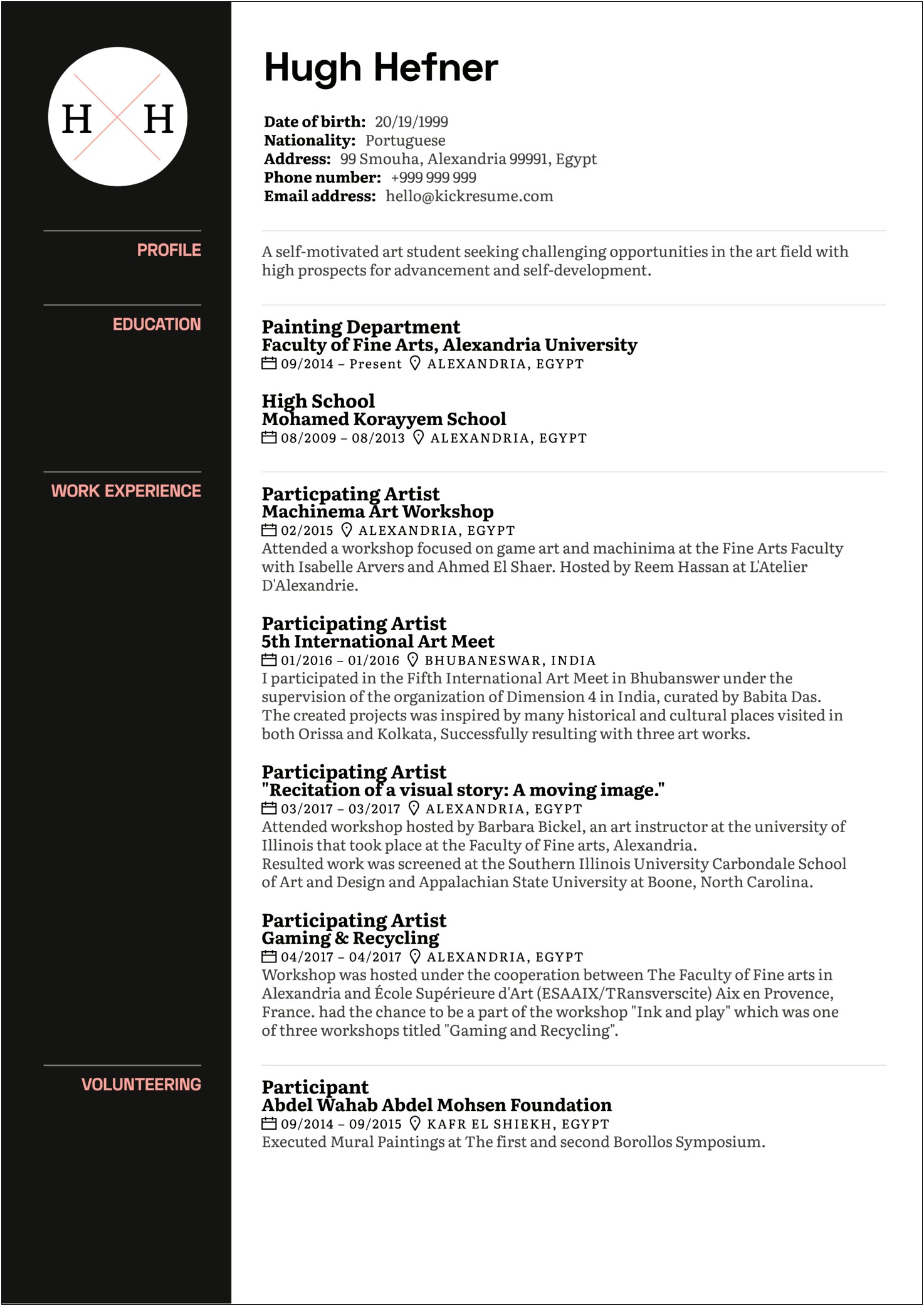 Good Examples Of An Artists Resume