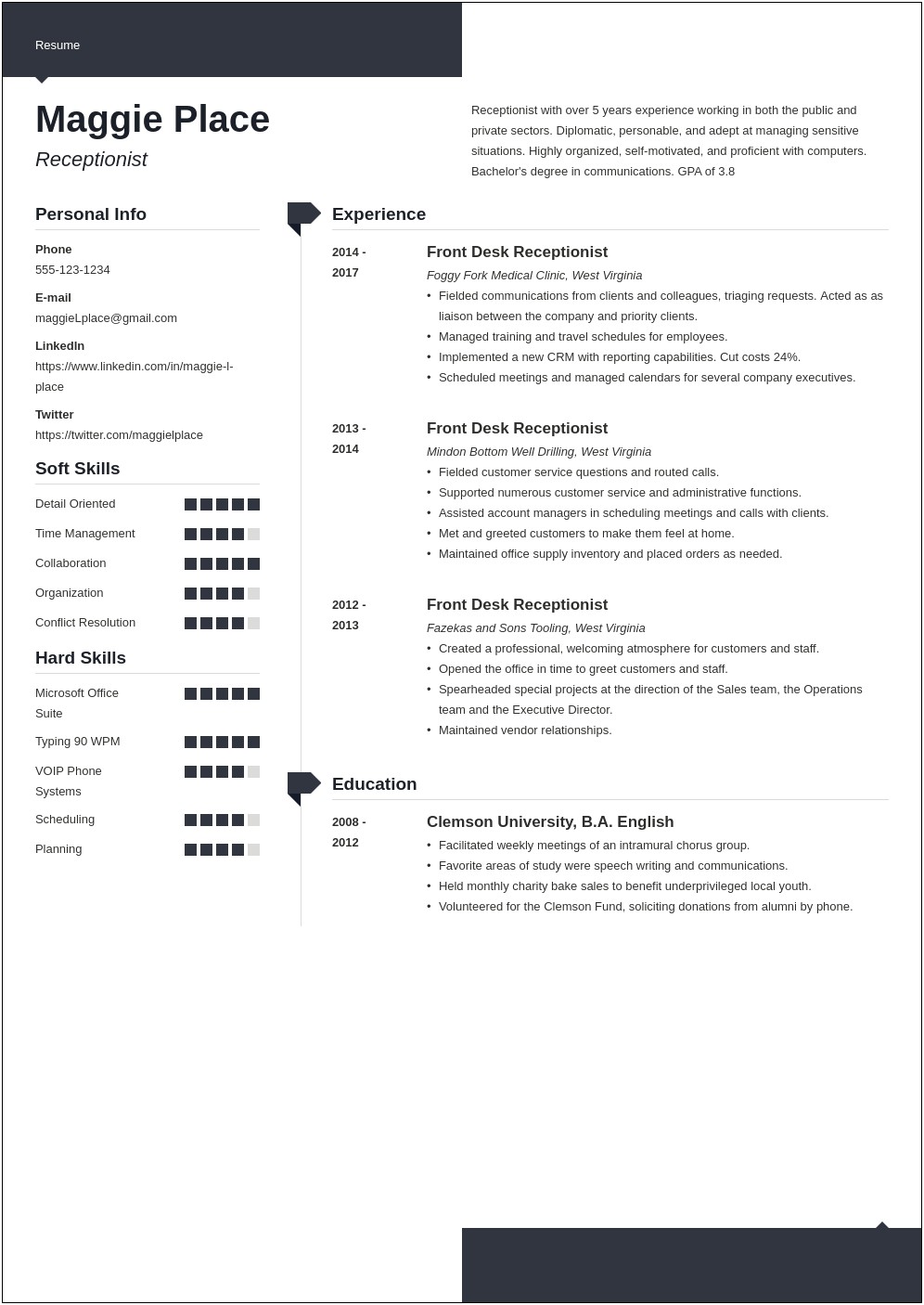 Good Headers For Receptionist Fucntional Resume