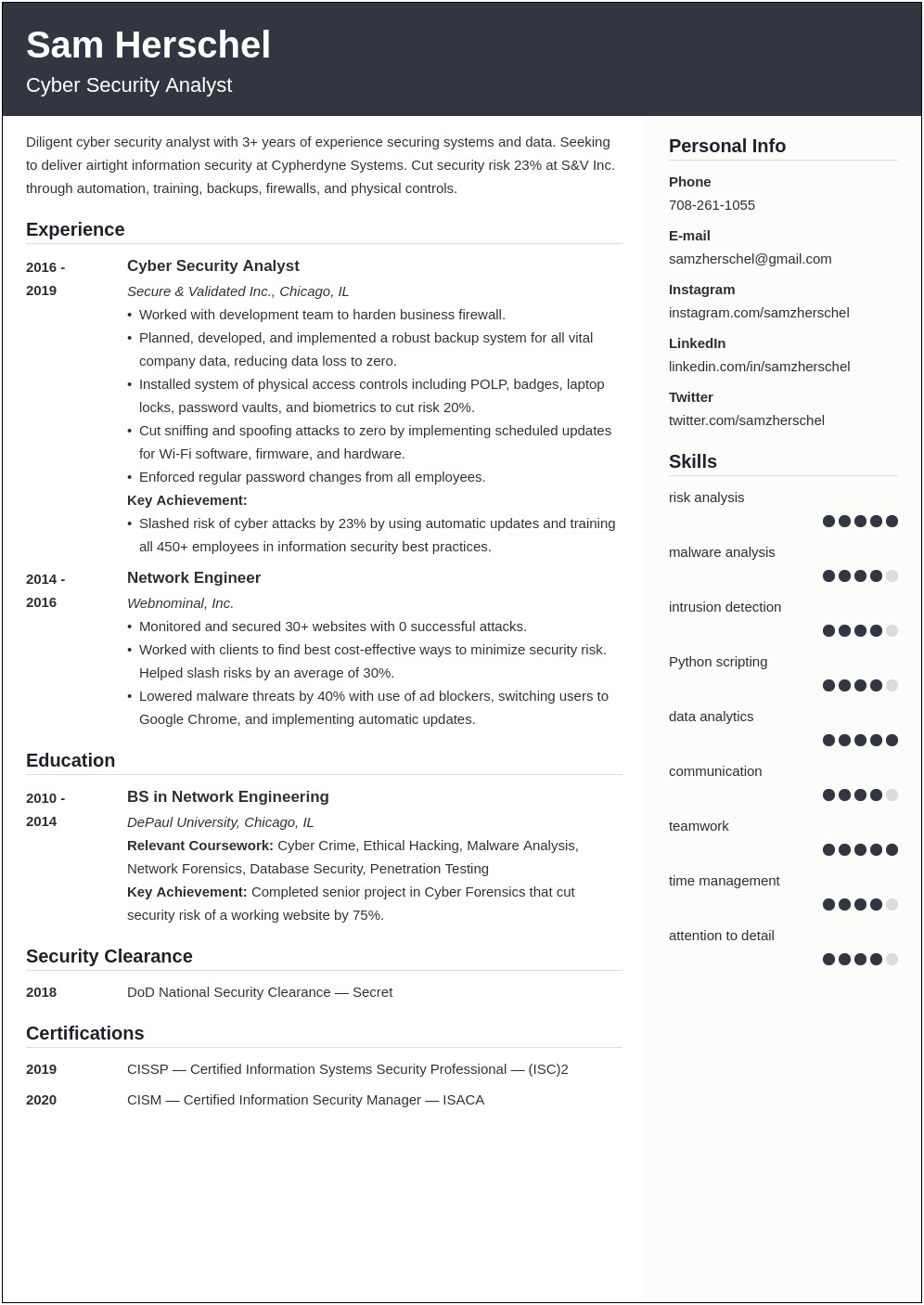 Good Information Security Objective For Resume