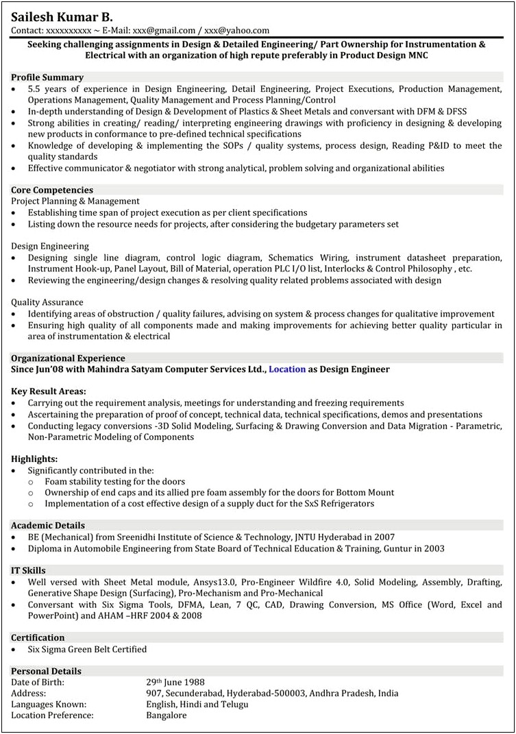 Good Mechanical Engineering Student Resume Examples