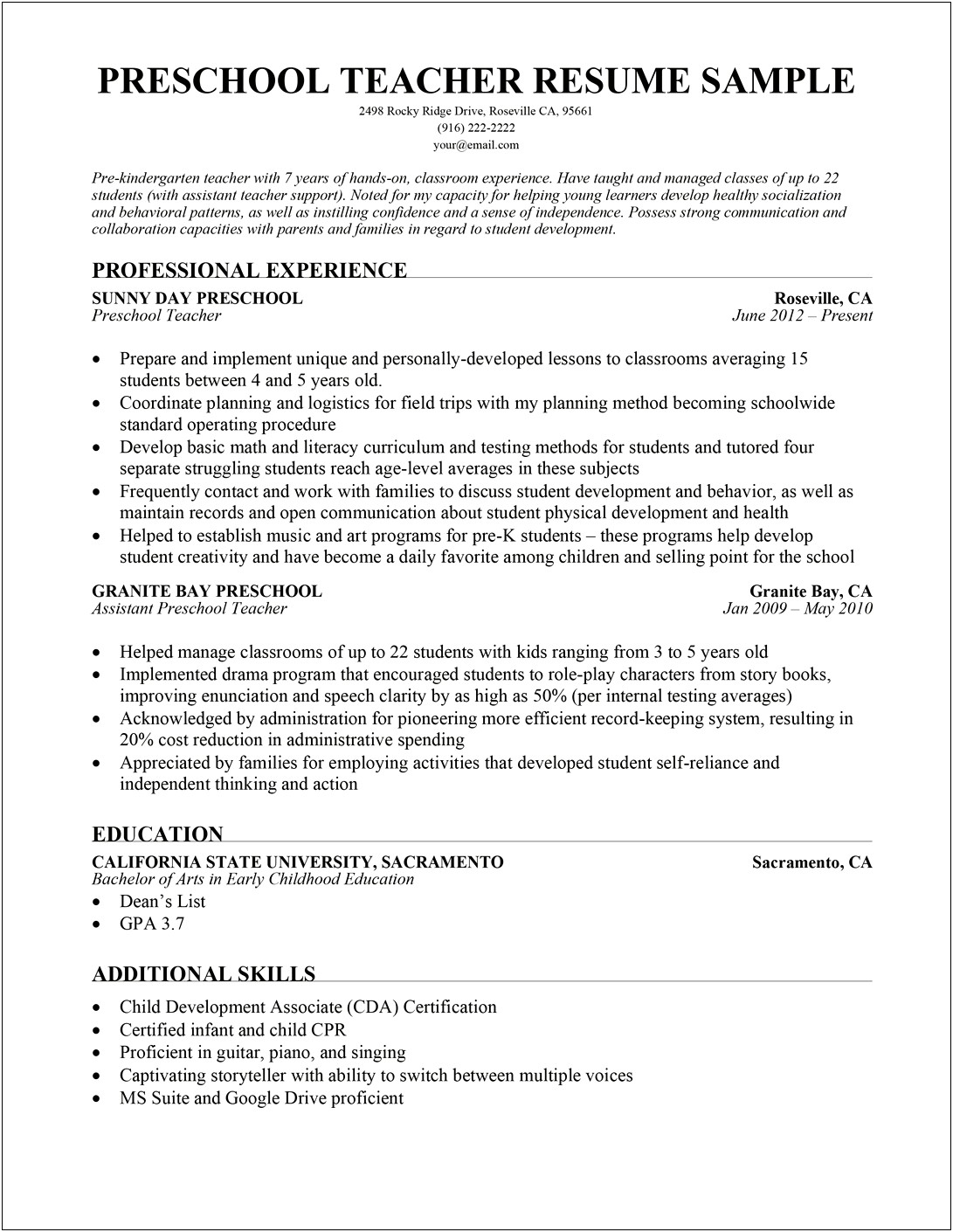 Good Objective For Early Childhood Education Resume