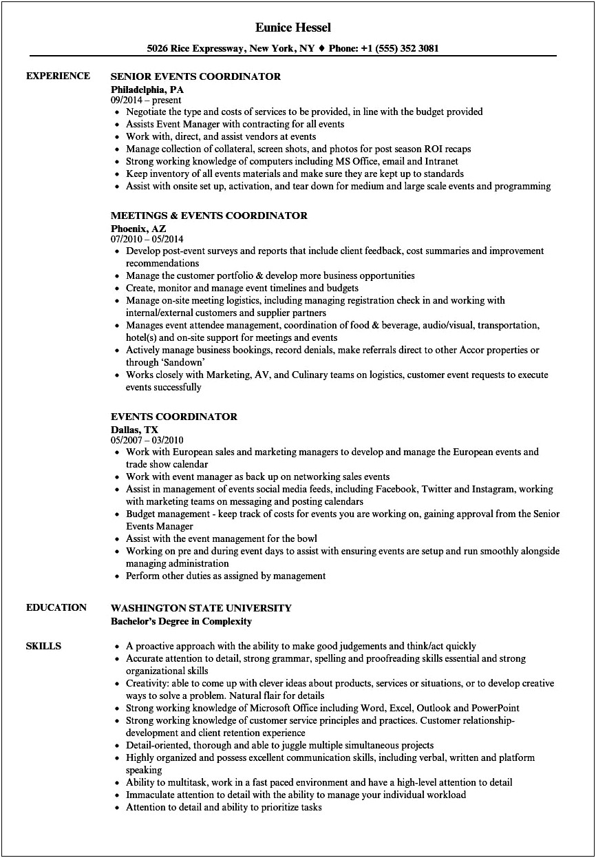 Good Objective For Event Management Resume