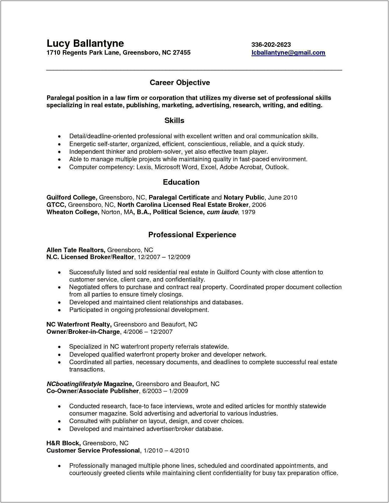Good Objective For Legal Assistant Resume