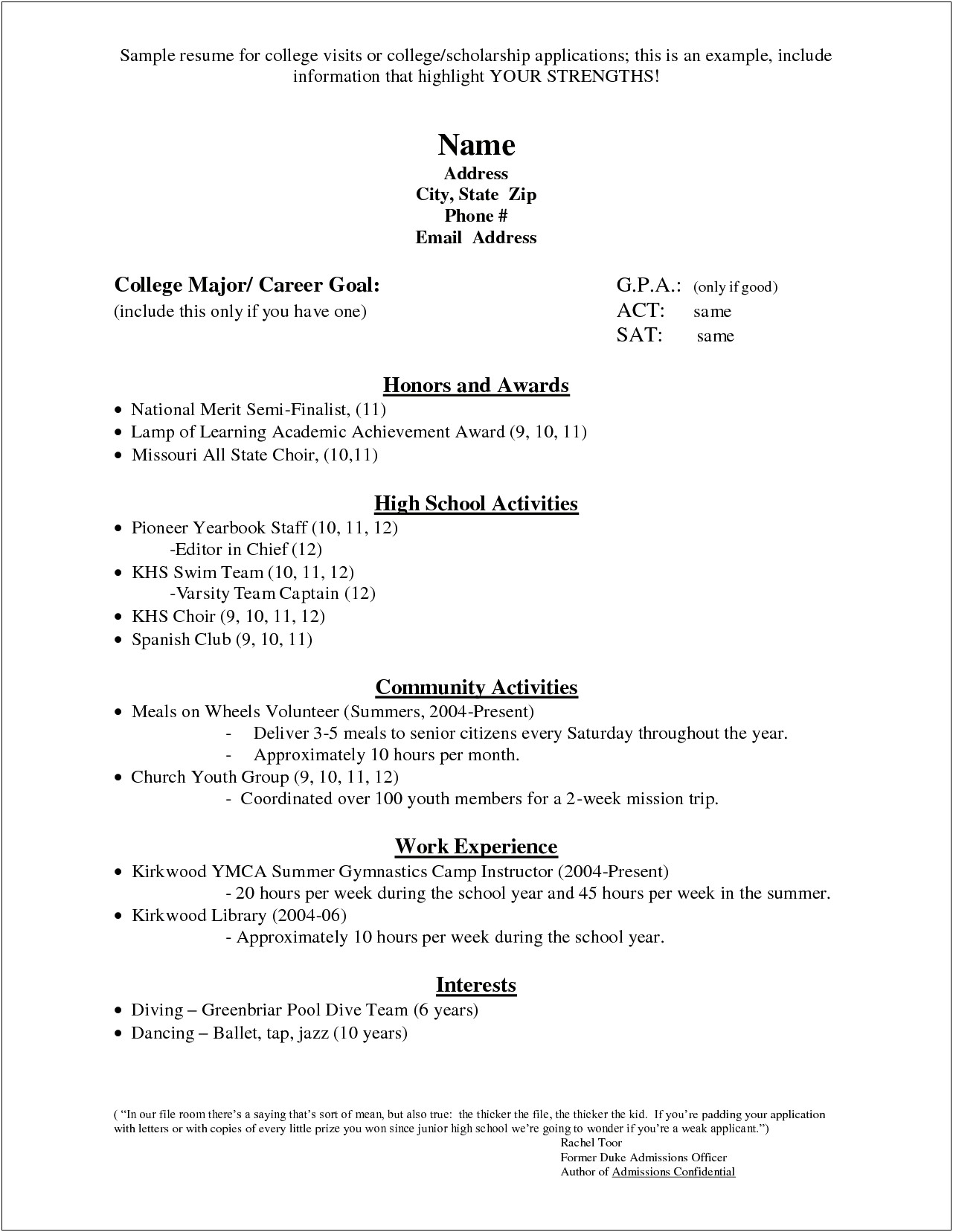Good Objective For Resume For College Application