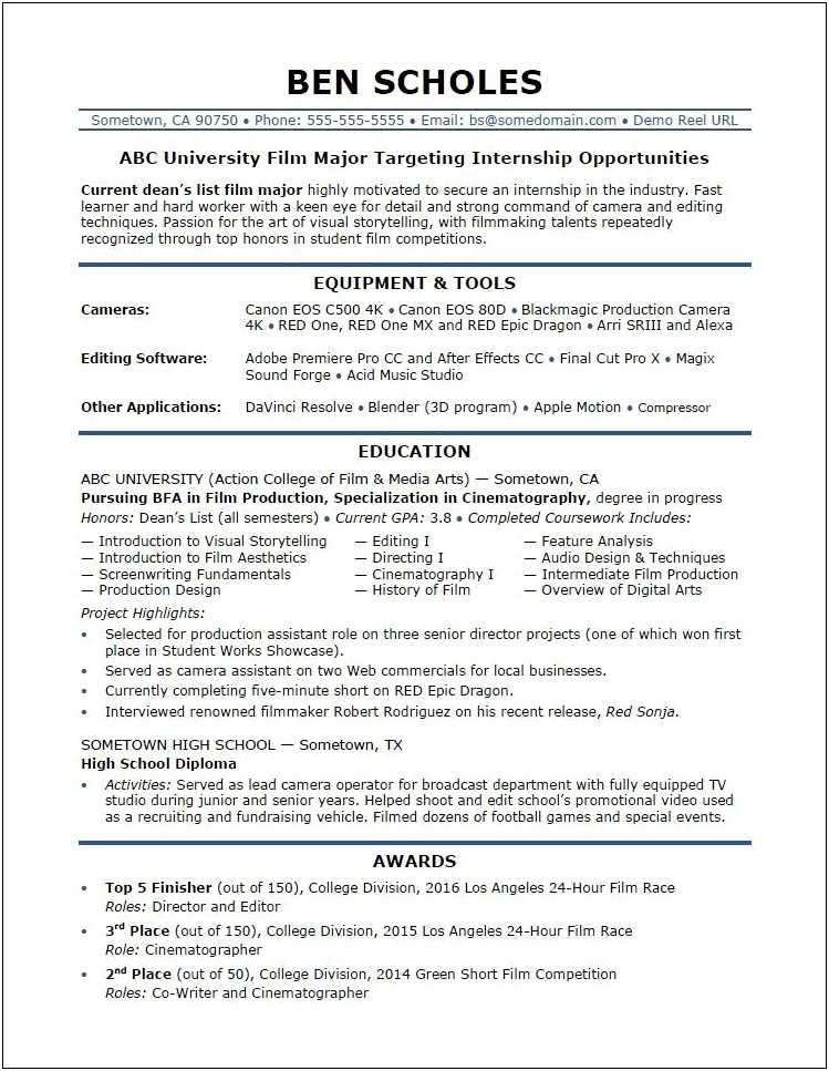 Good Objective For Resume For College Student Internship