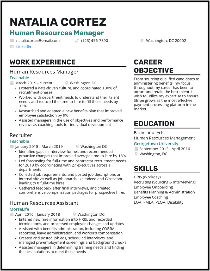 Good Objective For Resume For Human Resources Position