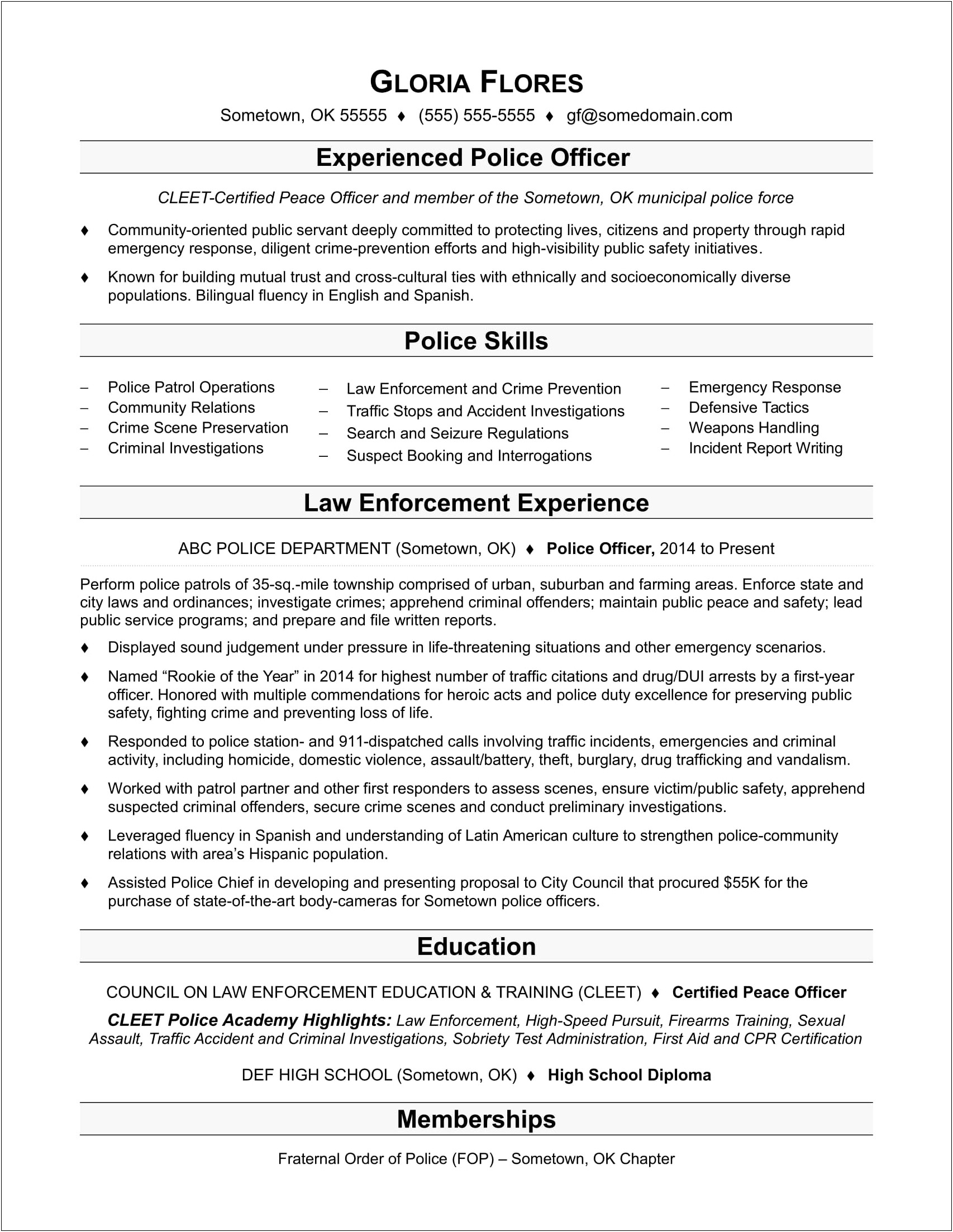 Good Objective For Resume For Police Officer