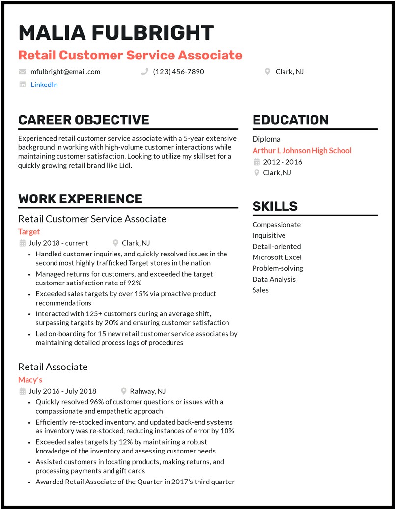 Good Objective Line For Customer Service Resume