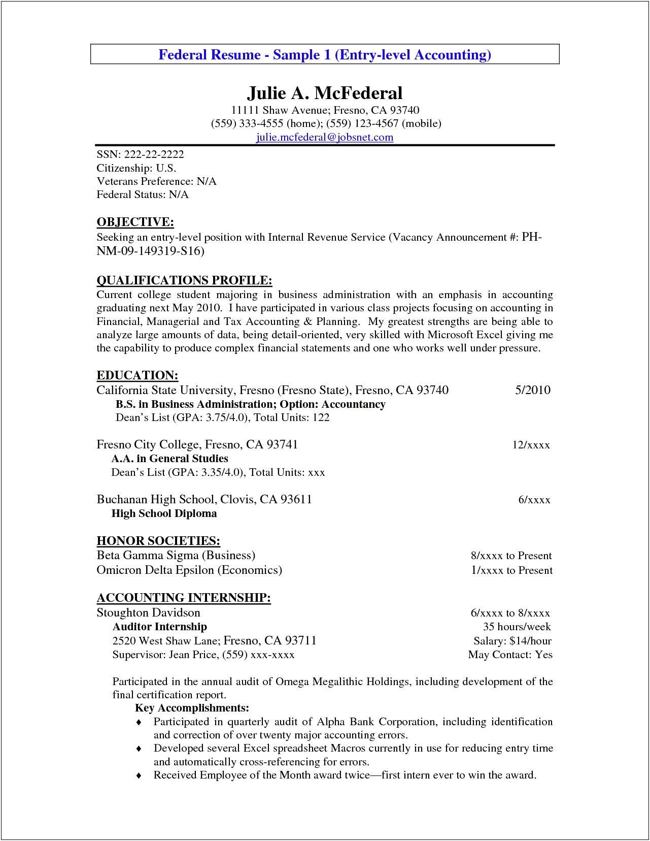 Good Objective Statement For Accounting Internship Resume