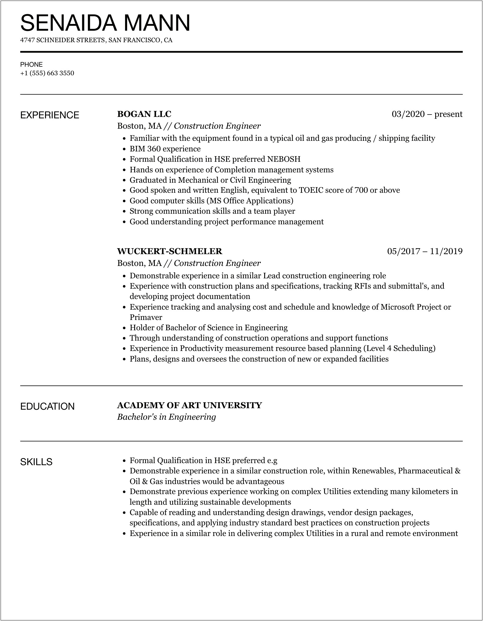 Good Objective Statement For Construction Resume