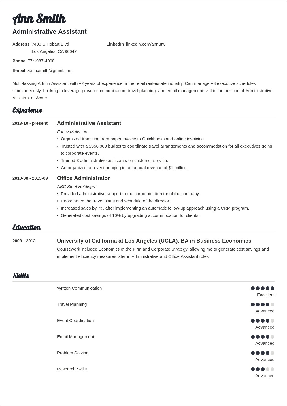 Good Objective Statements For Administrative Assistant Resume