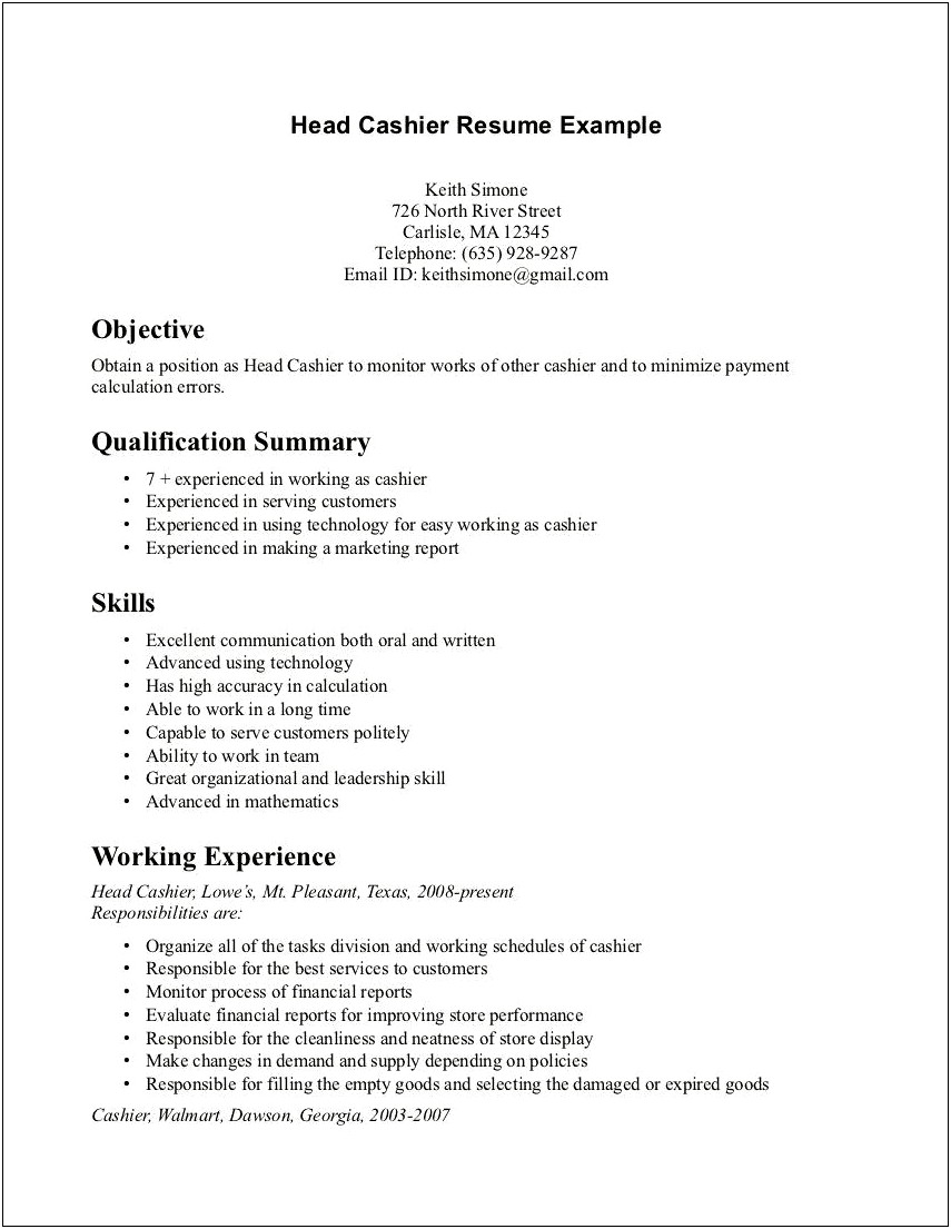 Good Objective Statements For Cashier Resume