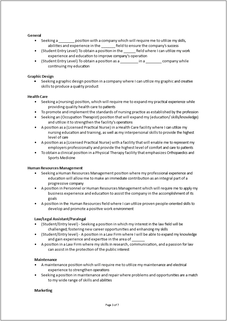 Good Objective Statements For Resumes Students