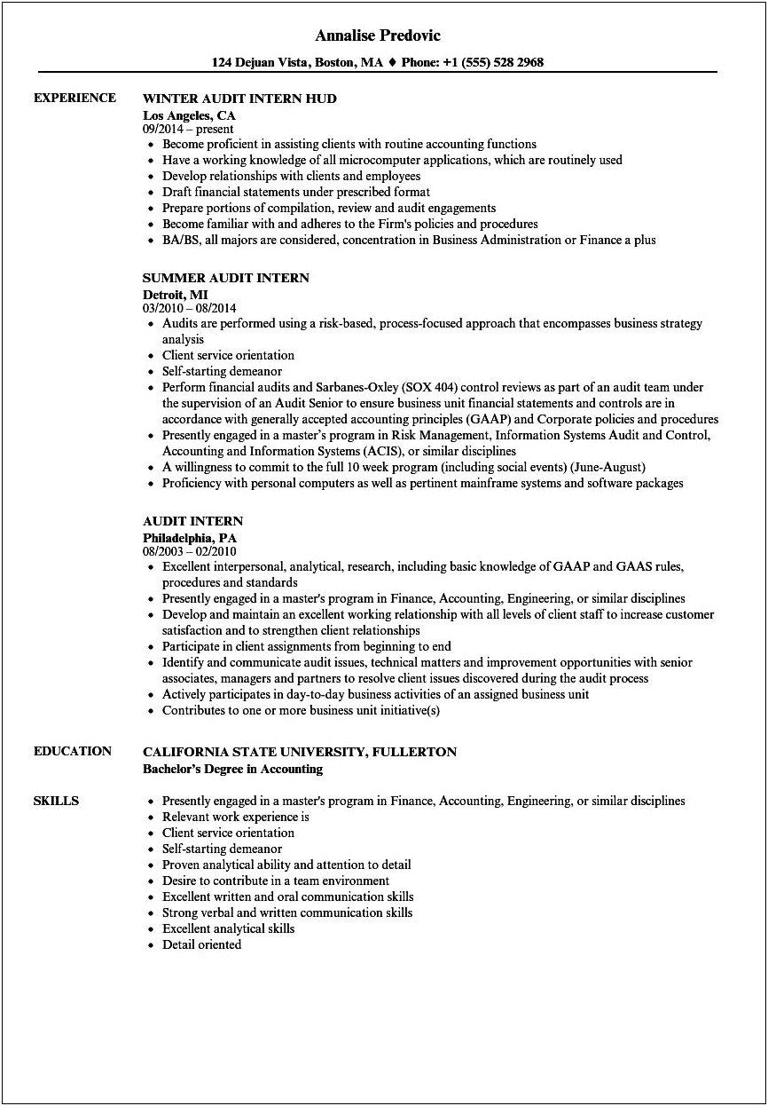 Good Objectives For An Accounting Intern Resume