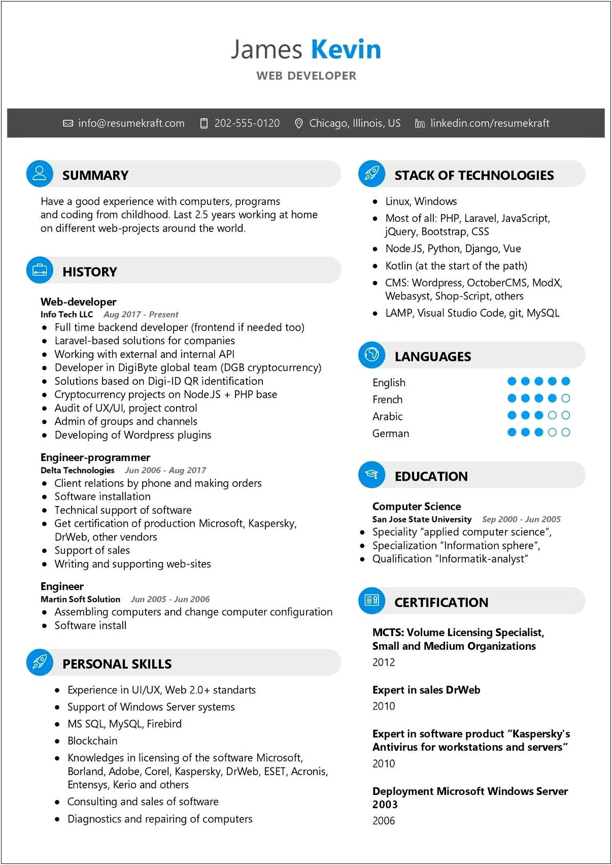Good Overview For Resume Web And Application Development