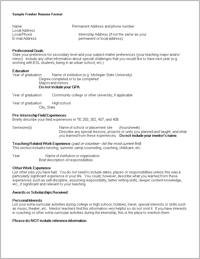 Good Personal Interests For A Resume
