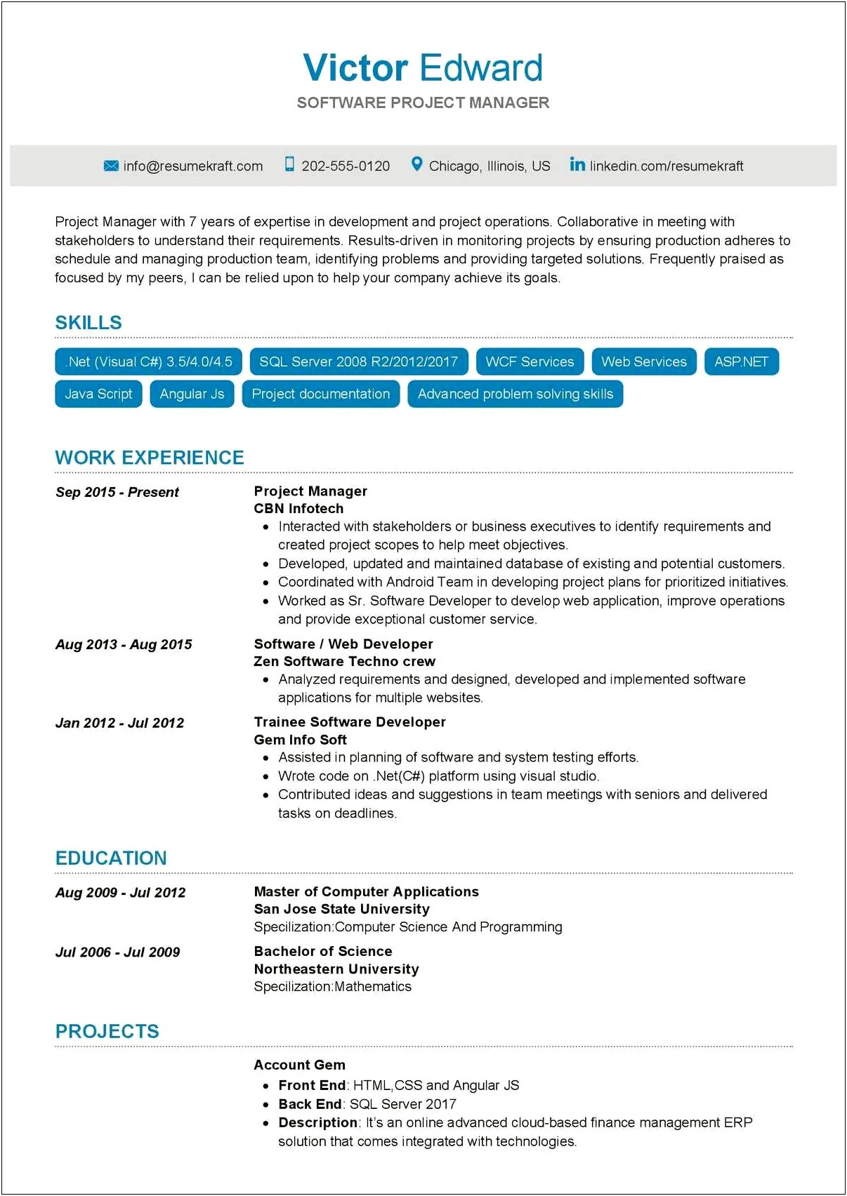 Good Project Manafer Profile Or Resume