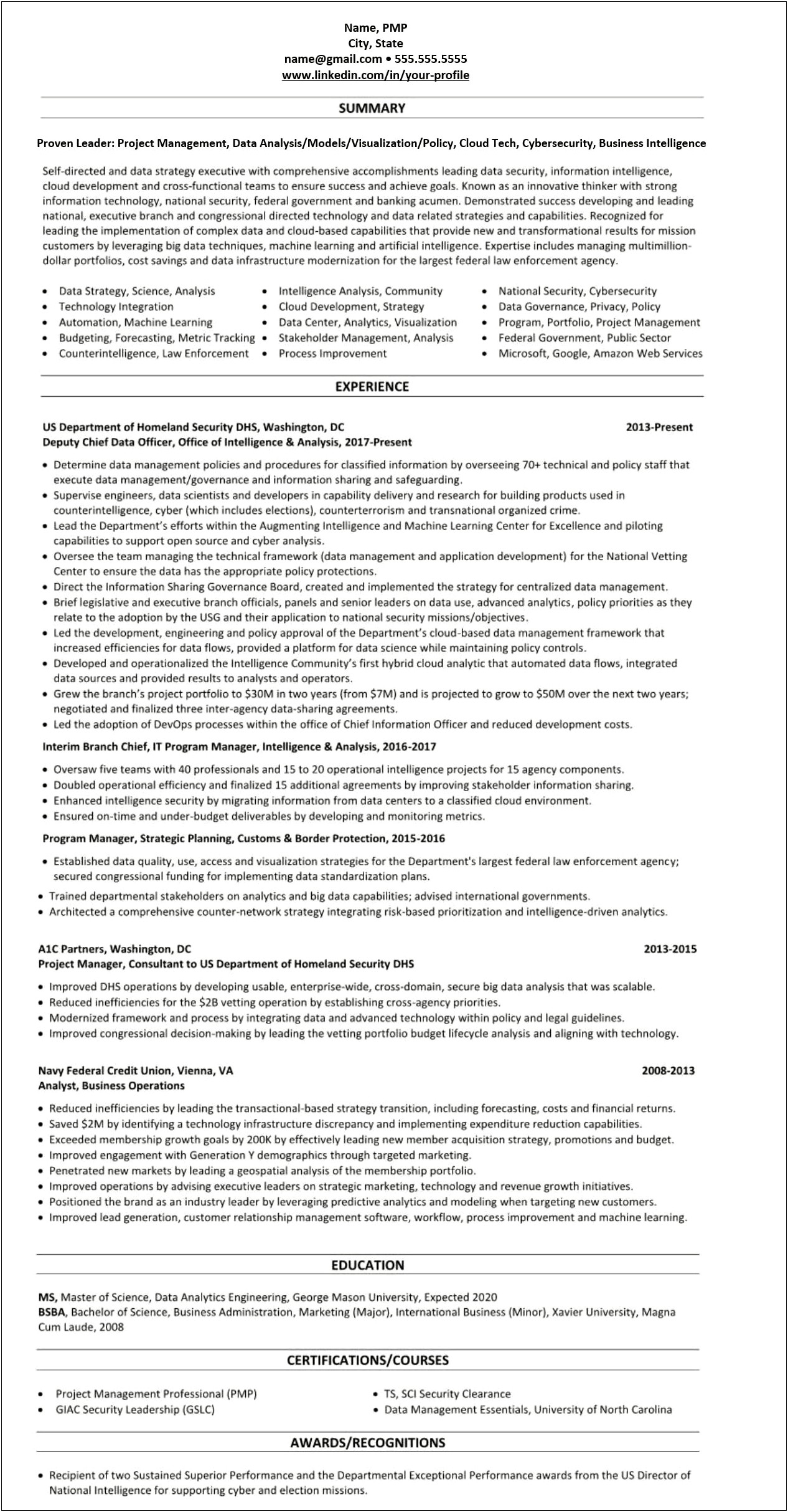 Good Project Manager Profile Or Resume