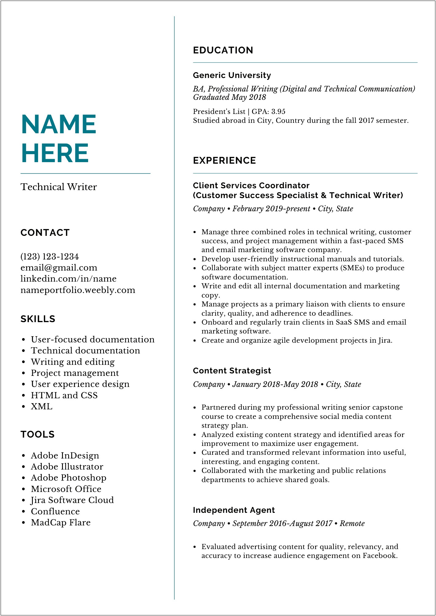 Good Resume Design For Technical Communicator