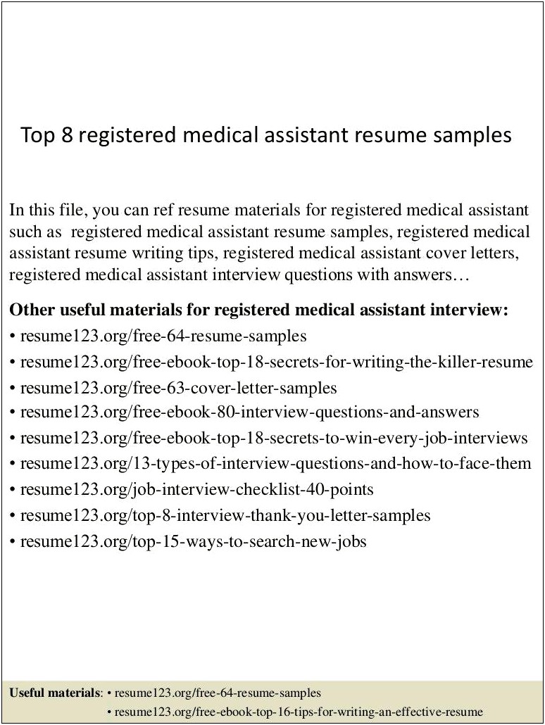 Good Resume Examples For Medical Assistant