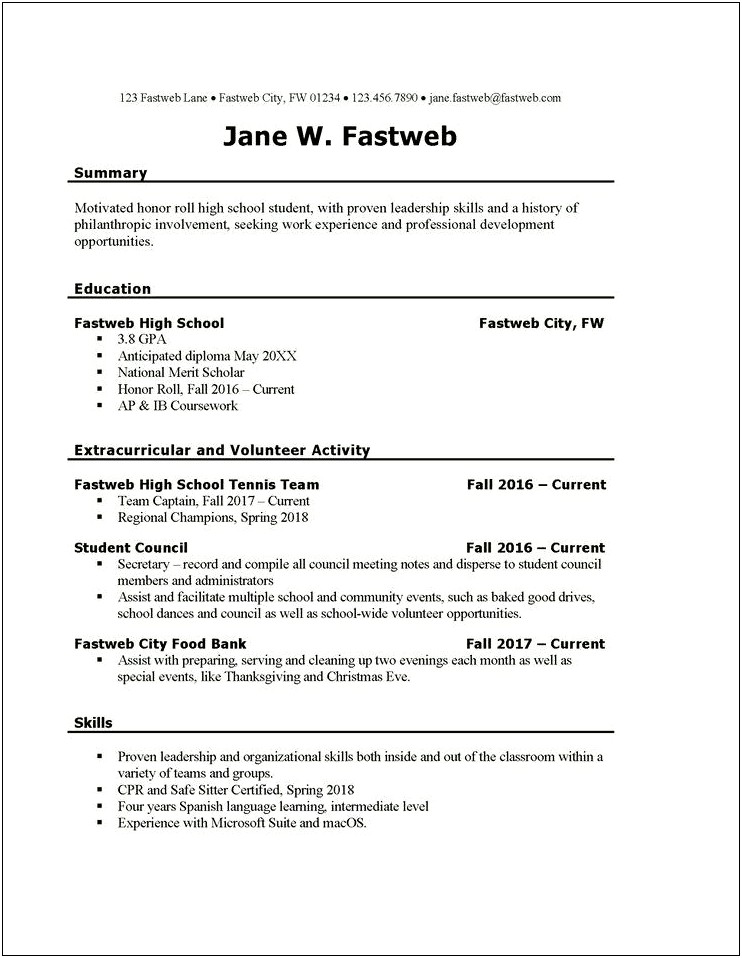 Good Resume Examples Only One Job