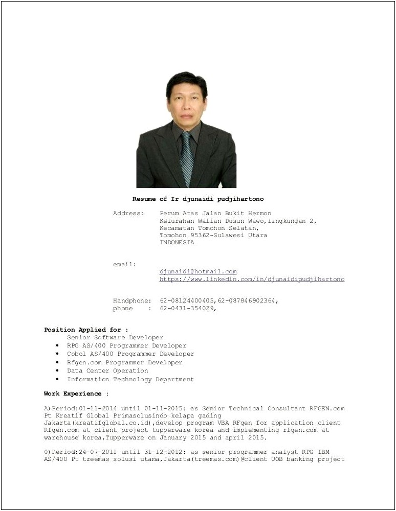 Good Resume For As 400 Programmer