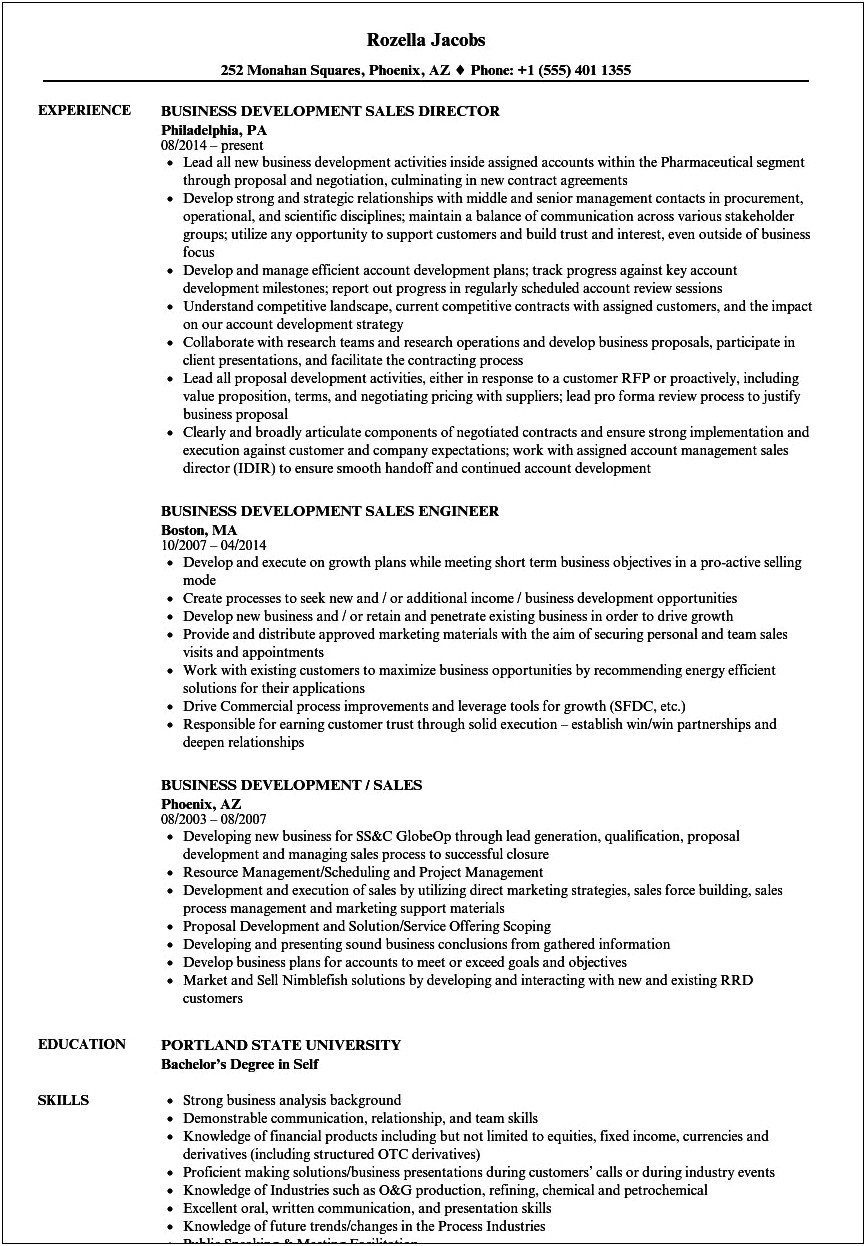 Good Resume For Sales And Development Job