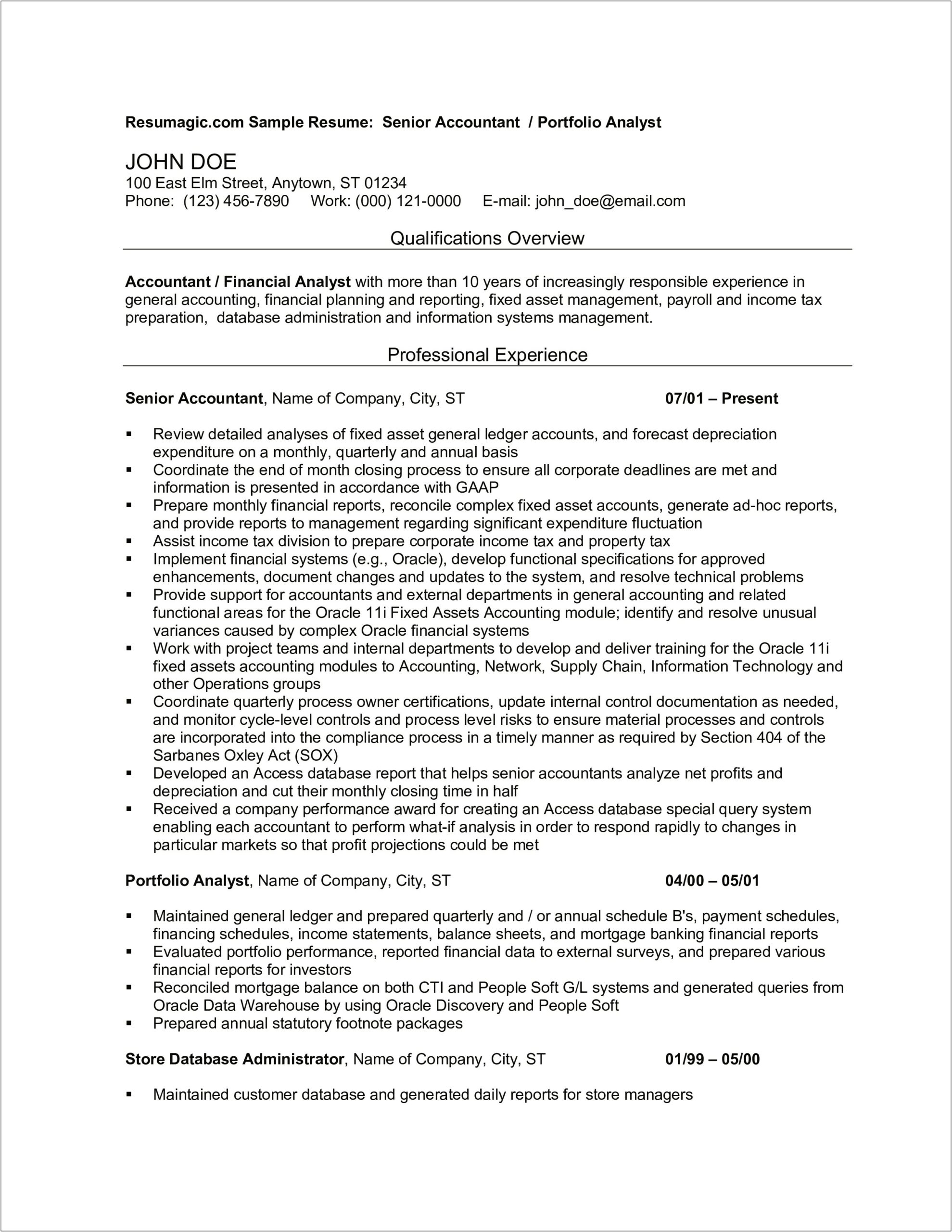 Good Resume Format For Experienced Accountant