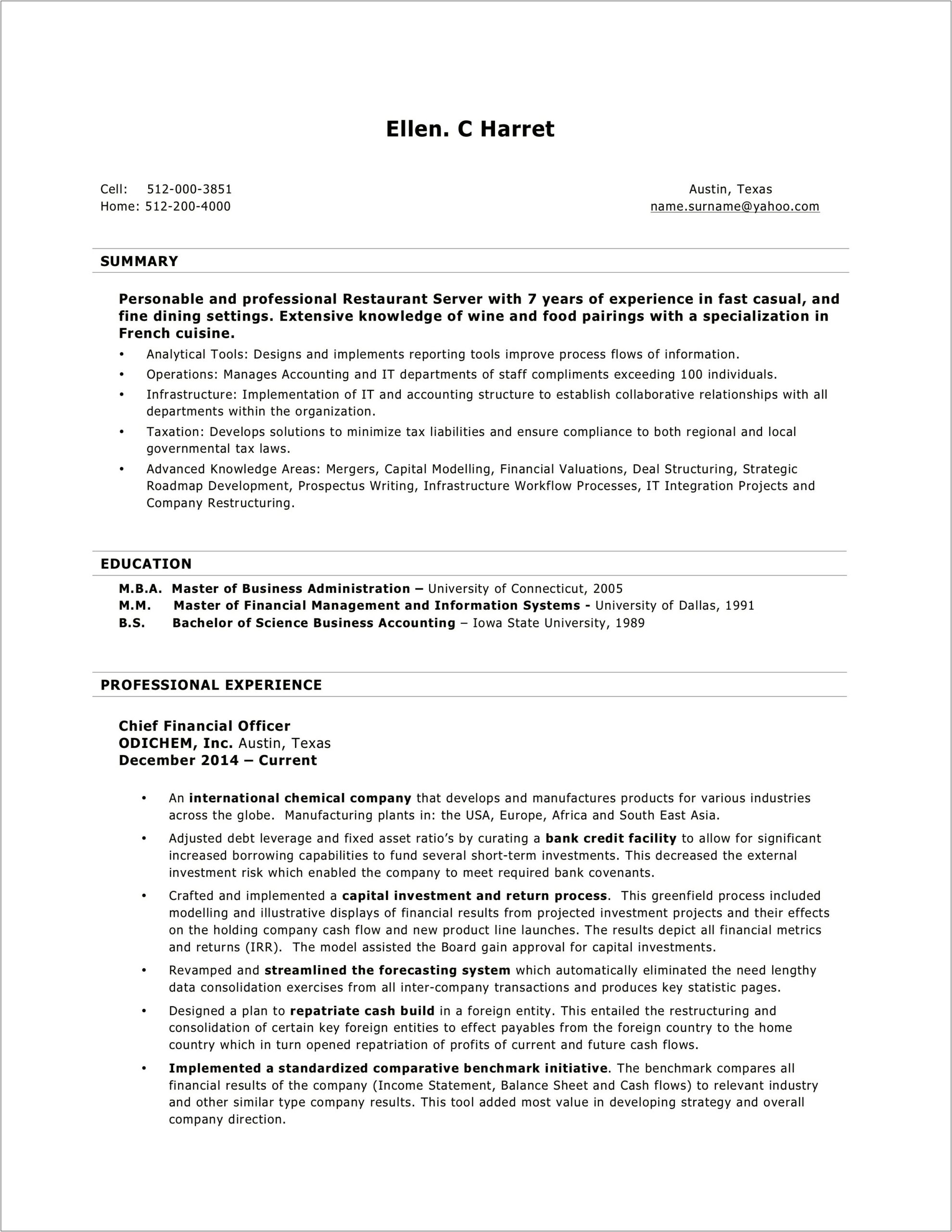 Good Resume Format For Experienced It Professionals