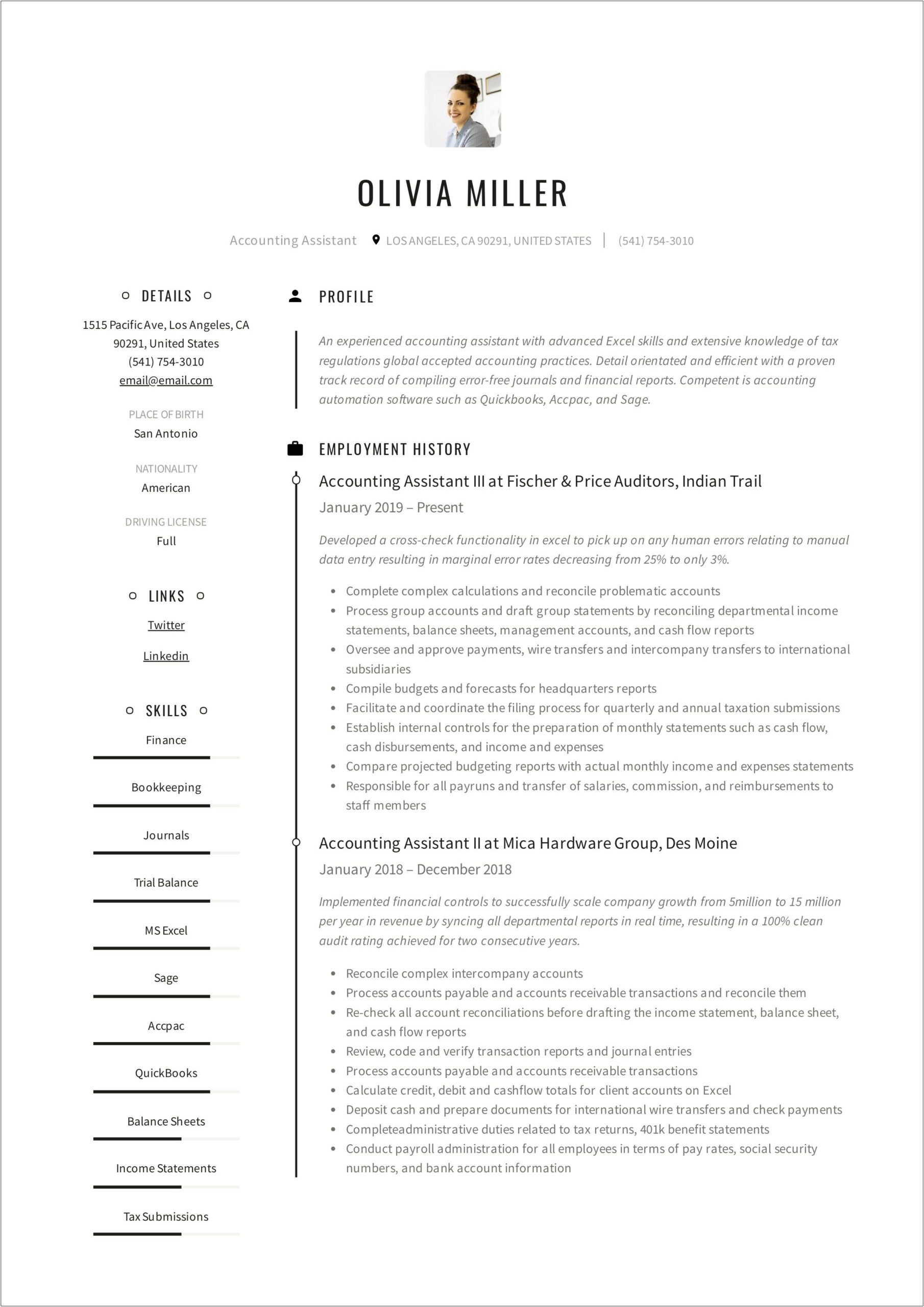 Good Resume Objective Examples Accounting Clerk