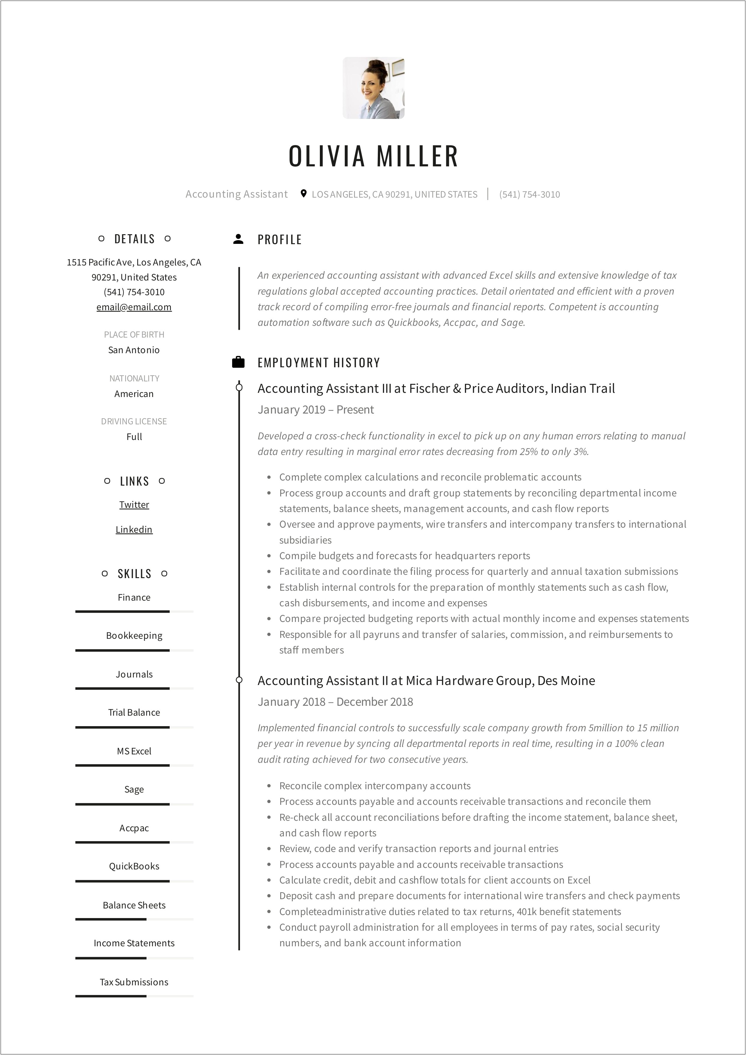 Good Resume Objective Examples Accounting Clerk