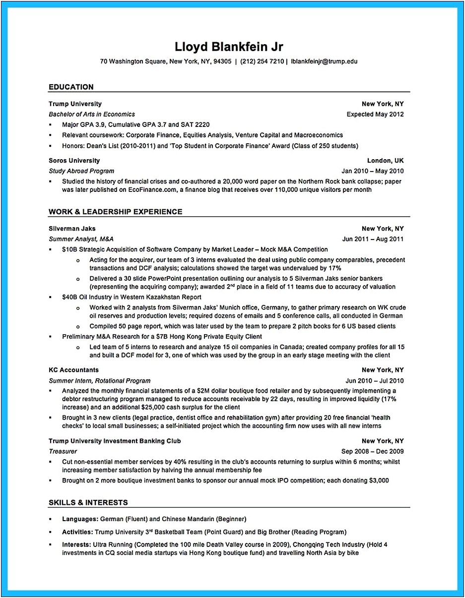 Good Resume Objective For Entry Level Bank