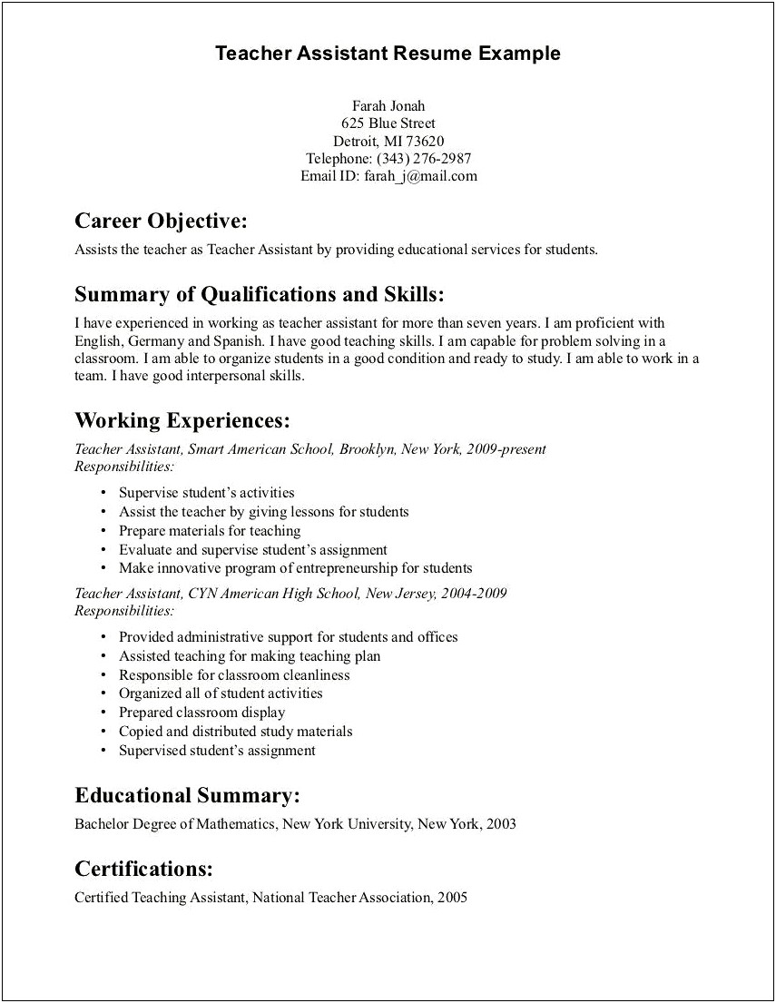 Good Resume Objective Statements For Teachers