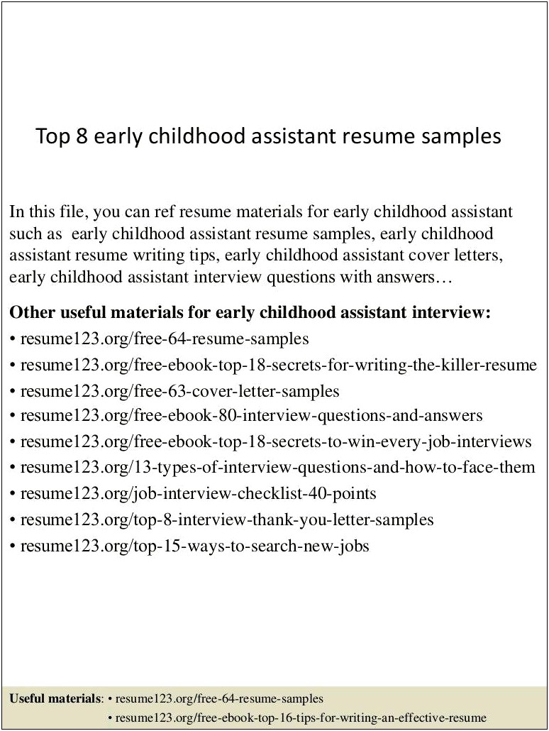 Good Resume Objectives For Early Childhood Education