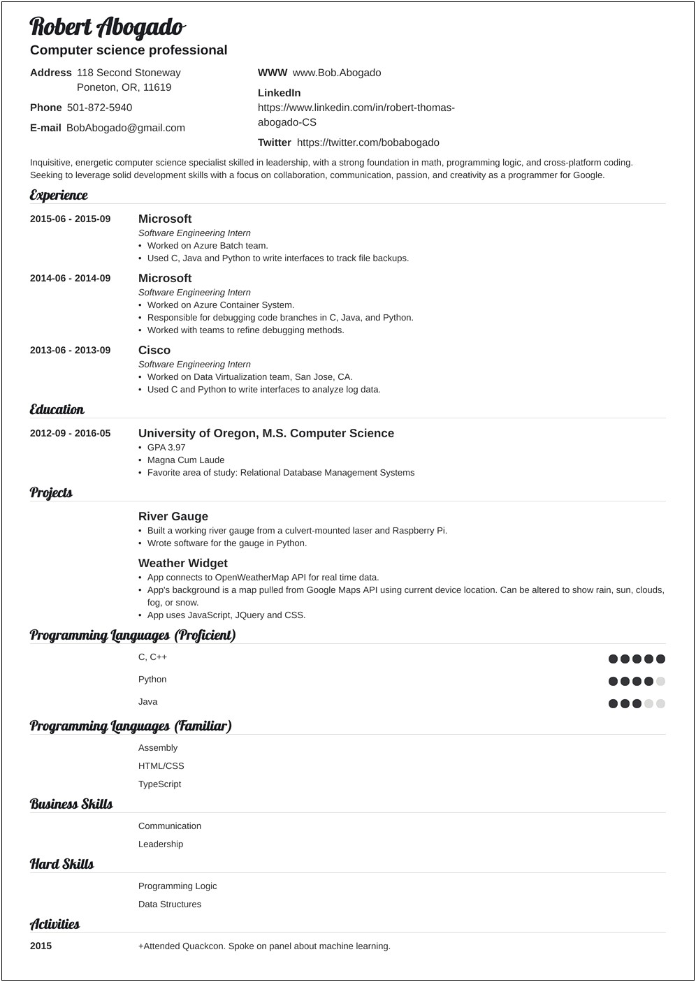 Good Resume Profile Examples Cs Career Questions