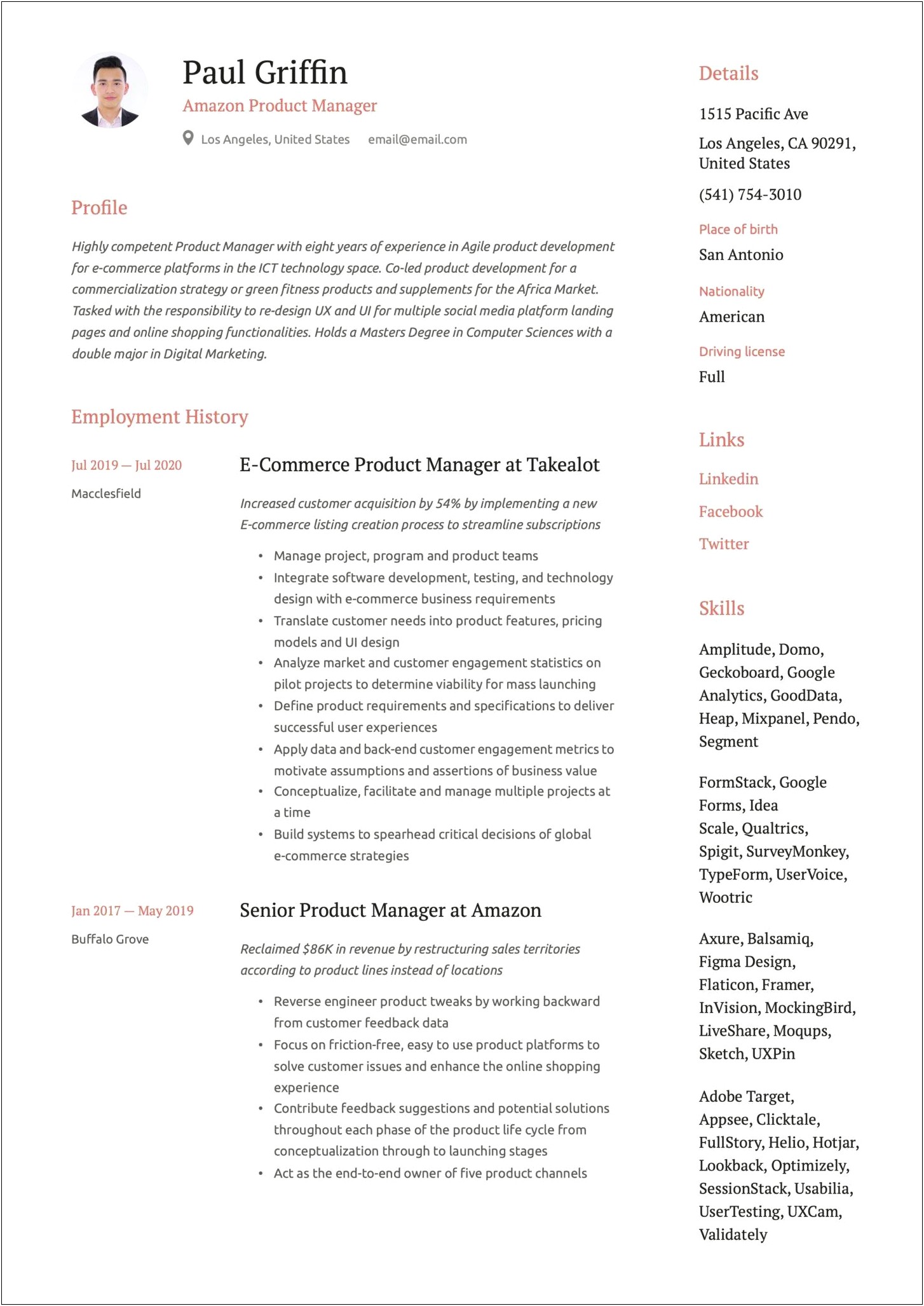 Good Resume Sample For Amazon Technical Position