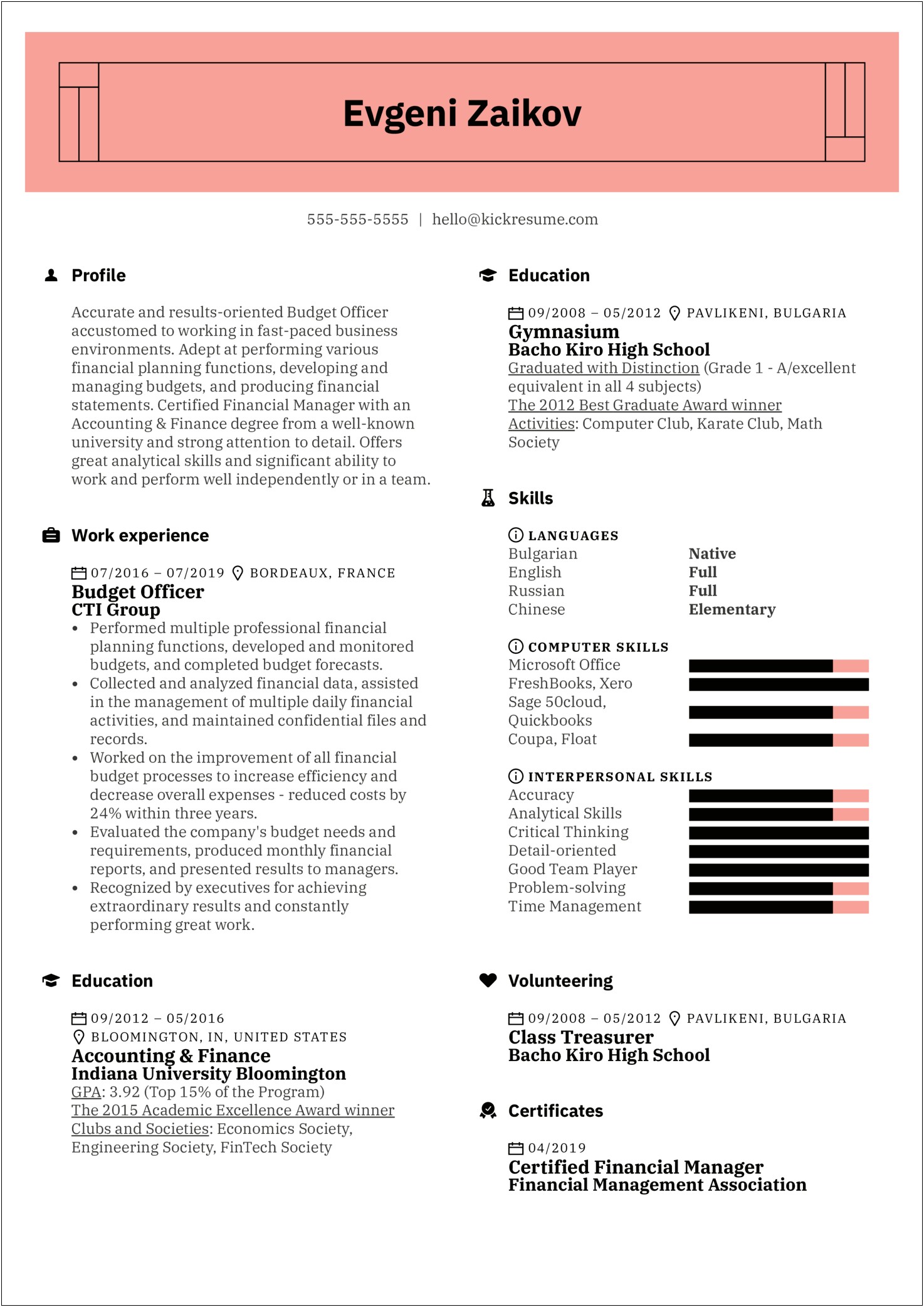 Good Resume Subjects For Financia Counelors