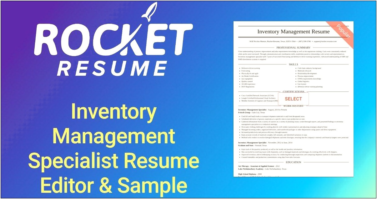 Good Resume Summary For Inventory Control