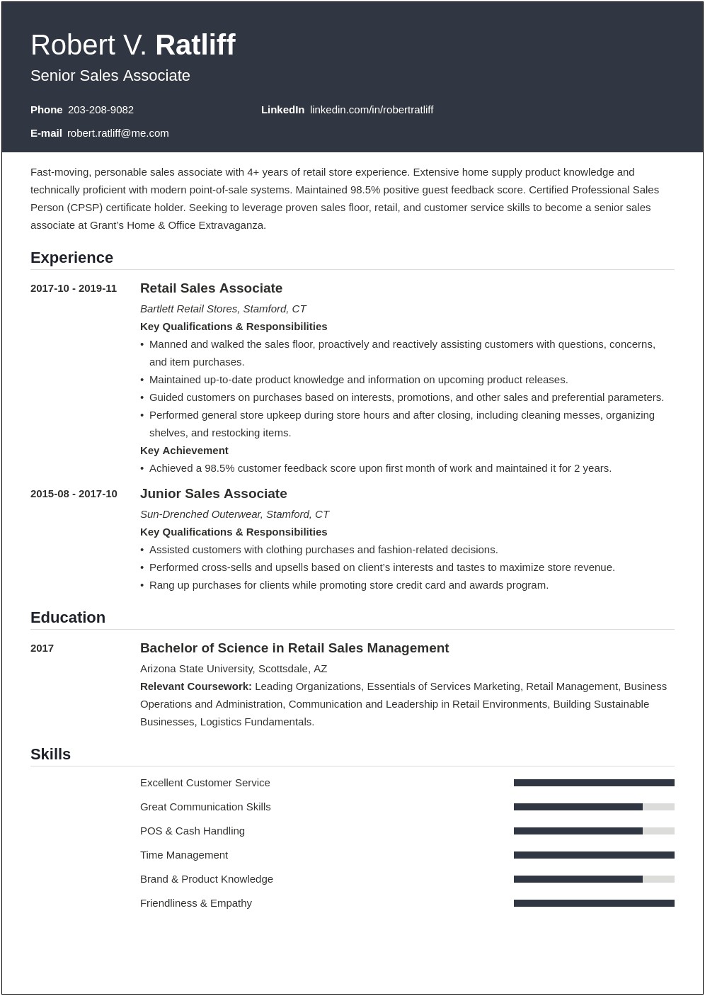 Good Resume Summary For Sales Associate