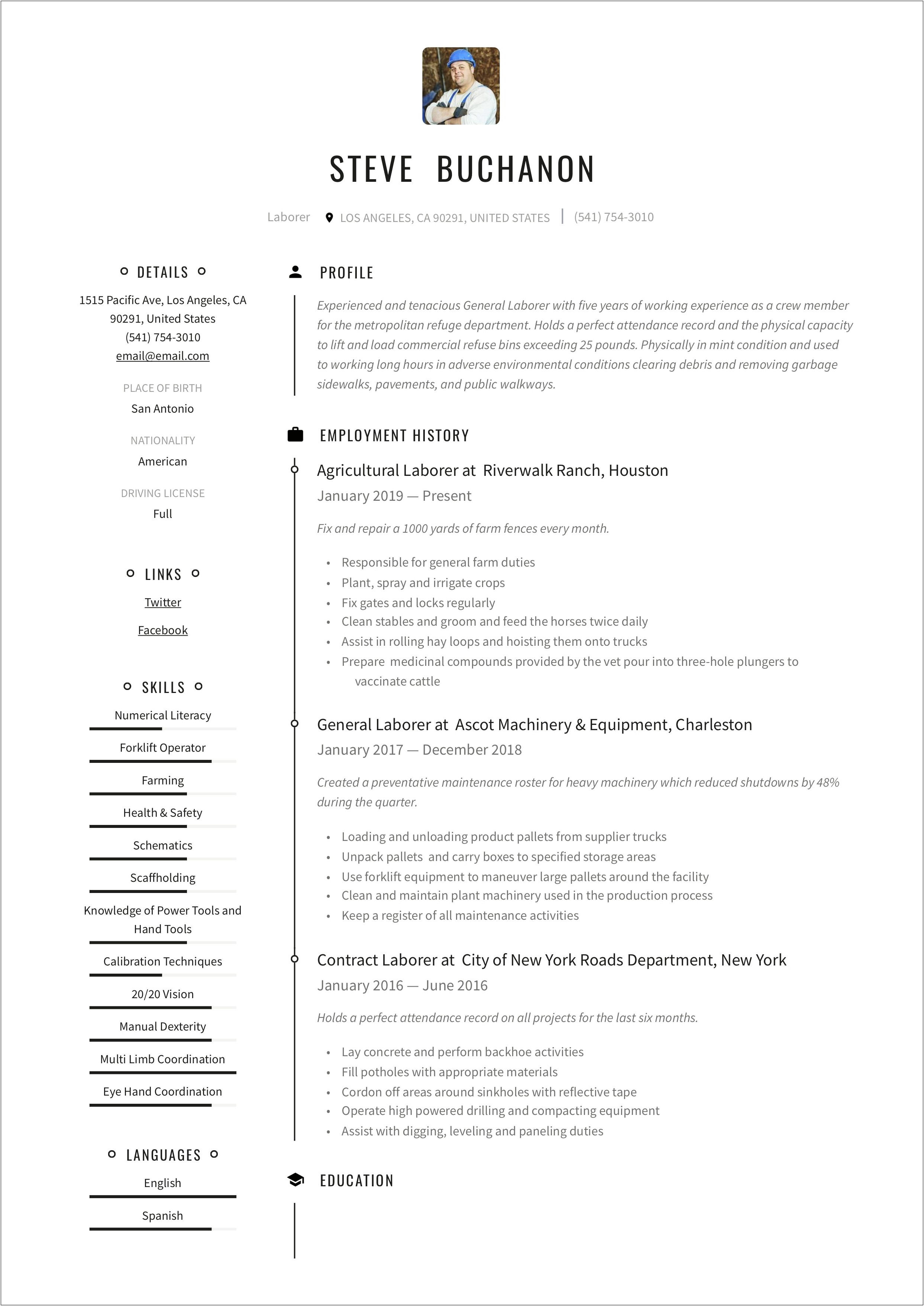 Good Resume Summary Statements For Construction