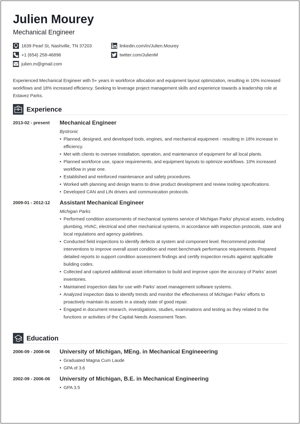 Good Resume Title For Mechanical Engineer