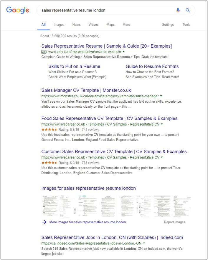 Good Search Words For Searching Sales Resume