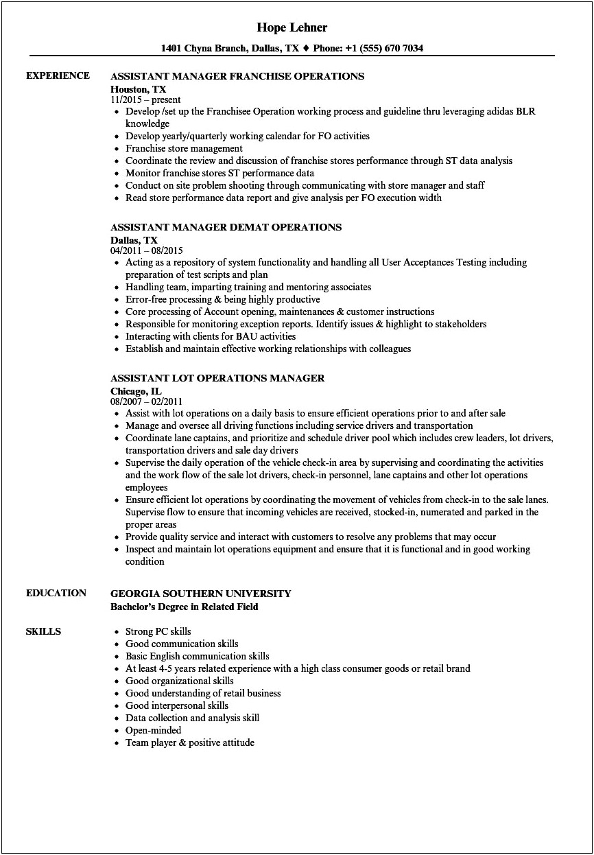 Good Skills For Store Managers For Resume