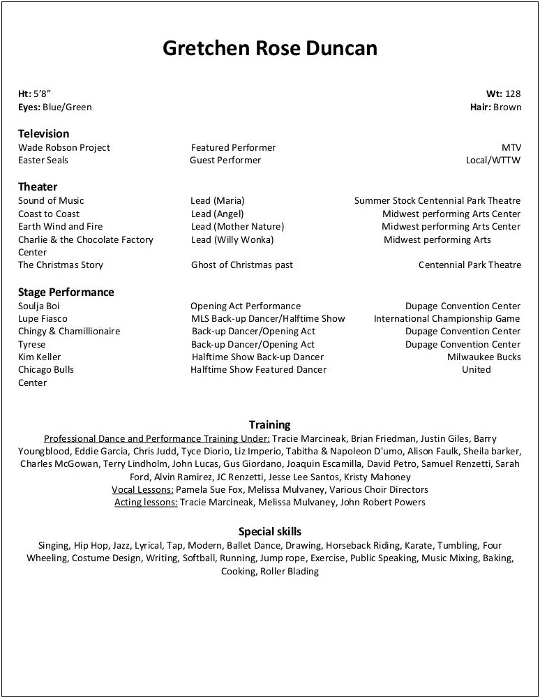 Good Special Skills For Acting Resume