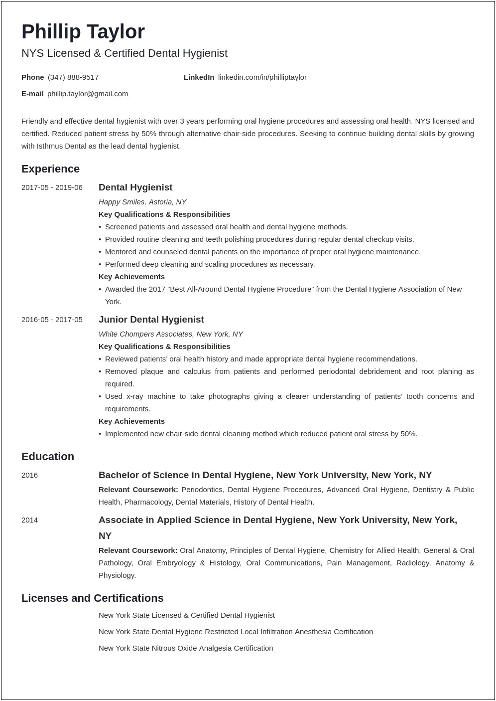 Good Things To Say On Dental Resume